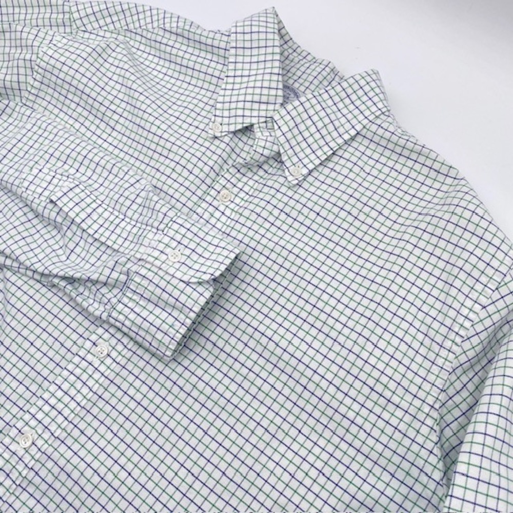 Brooks Brothers Regent Original Polo Shirt Mens XL Green Blue Check Supima USA